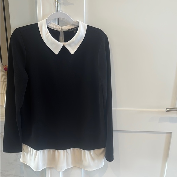 Adrianna Papell Tops - Adrianna Papell Black and White Asymmetrical Blouse with Peter Pan Collar